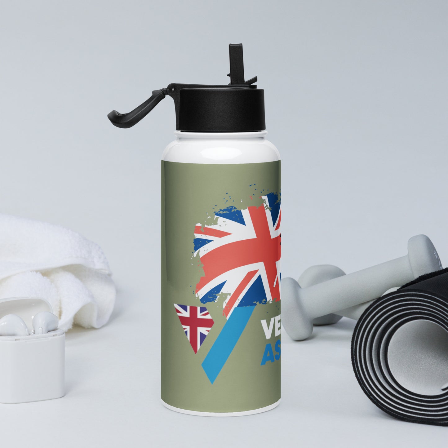 Stainless steel water bottle with a straw lid